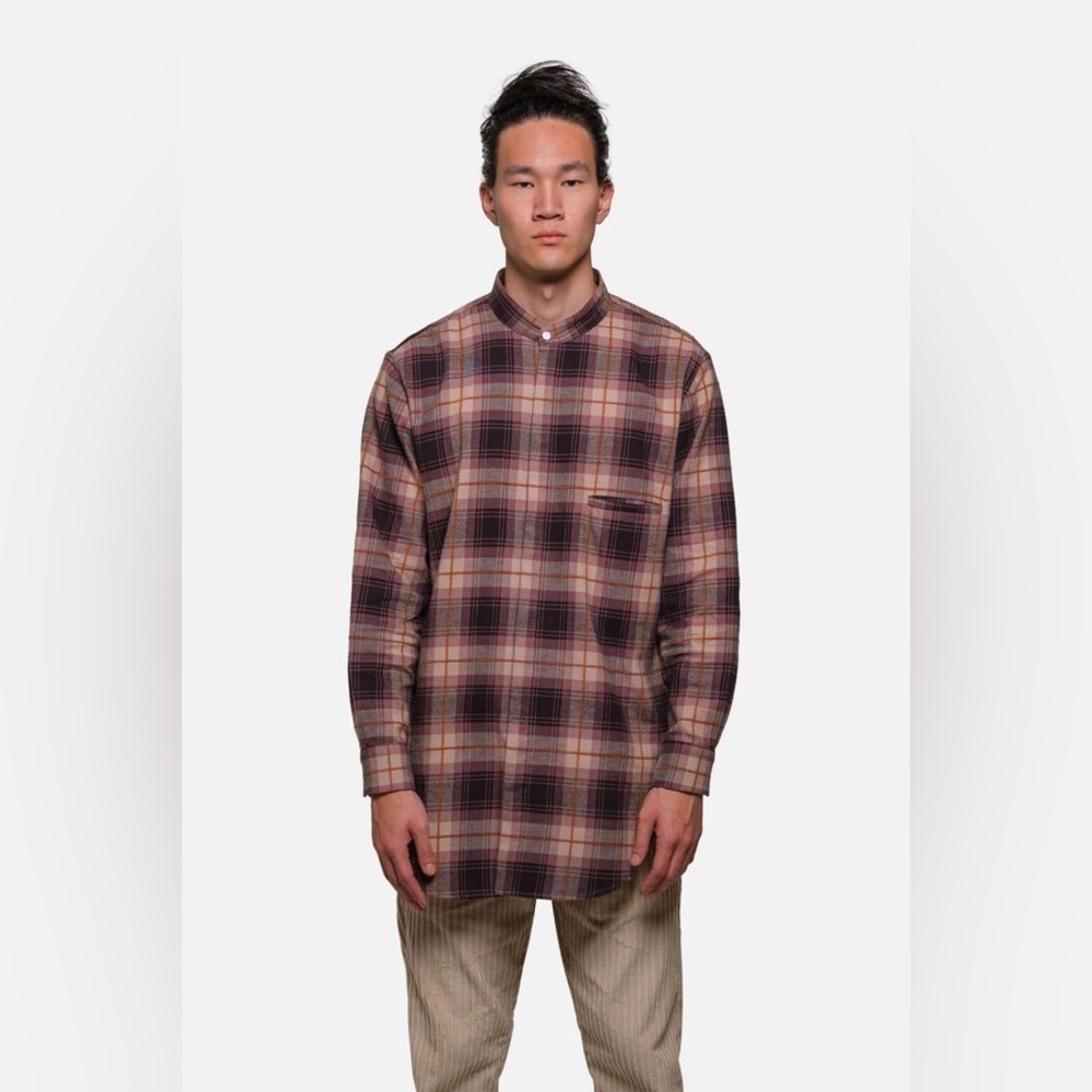 House of St. Clair Shoreditch Tunic Purple Windowpane Plaid Shirt Size Large